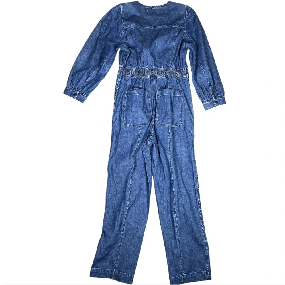 Madewell Jumpsuit Womens 8 Denim Straight-Leg Puff Long Sleeve Utility Carpenter